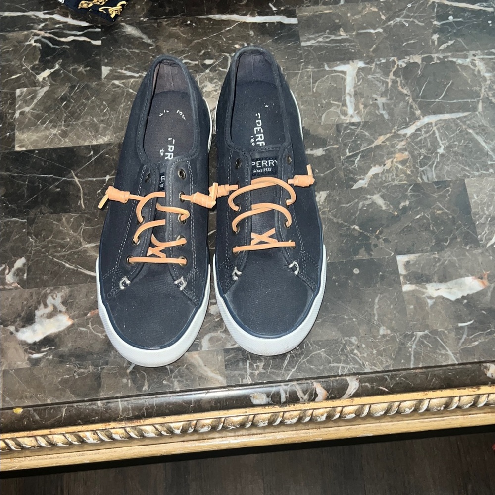 Sperry Black Sneakers with Orange Laces